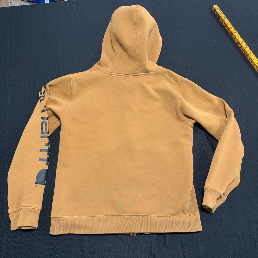 Carhartt Kids Youth Large 14-16 Full Zip Hoodie Brown Tan Sleeve Logo 1452 - Picture 6 of 7